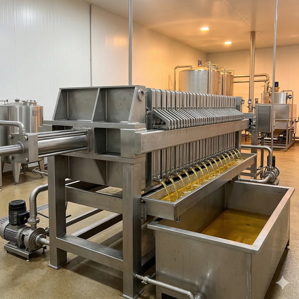 Filtre-presse industriel pour huile végétale en fonctionnement