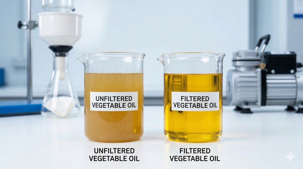 Comparaison huile végétale avant et après filtration